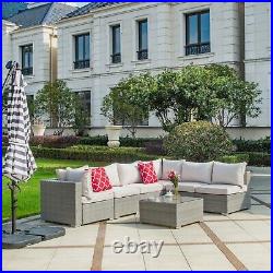 7PC Furniture Patio Rattan Wicker Outdoor Sectional Sofa Chair Set Garden Table