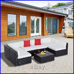 7PC Modular Rattan Wicker Sofa Set Patio Sectional Garden Furniture