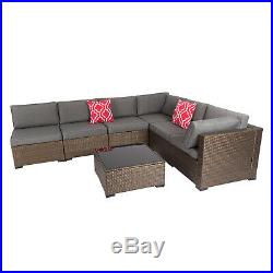 7PC Outdoor Furniture Couch Wicker Rattan Cushioned Sofa Sectional Set With Pillow