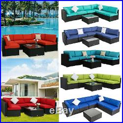 7PC Outdoor Patio Furniture Sofa Set Sectional Couch Wicker Rattan Cushioned
