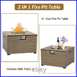 7PC Outdoor Patio Rattan Sofa Set Cushioned Wicker Section Couch Fire Pit Table