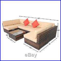 7PC Outdoor Patio Sectional Furniture PE Wicker Rattan Sofa Set Deck Couch