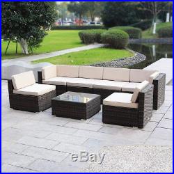 7PC Outdoor Wicker Rattan Sectional Patio Furniture Sofa Set Brown with Cushion