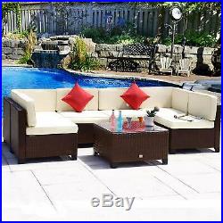 7PC Rattan Wicker Sofa Set Sectional Couch Outdoor Patio Furniture Cushion Beige