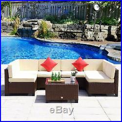 7PC Rattan Wicker Sofa Set Sectional Couch Outdoor Patio Furniture Cushion Beige