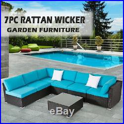 7PC Rattan Wicker Sofa Set Sectional Turquoise Cushion Furniture Patio Outdoor