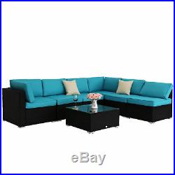 7PC Rattan Wicker Sofa Set Sectional Turquoise Cushion Furniture Patio Outdoor