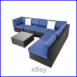 7PC Wicker Sofa Set Garden Rattan Sectional Furniture Outdoor Patio Cushion Navy