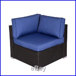 7PC Wicker Sofa Set Garden Rattan Sectional Furniture Outdoor Patio Cushion Navy