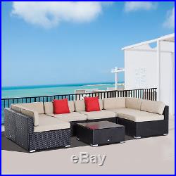 7PC Wicker Sofa Set Rattan Patio Furniture Table Chairs Cushioned Outdoor Patio