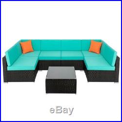 7Pcs Outdoor Patio Furniture Rattan Sectional Wicker Sofa Chair set /w cushions
