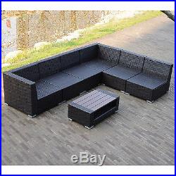 7Pcs Outdoor Patio Rattan & PE Wicker Sectional Furniture Sofa Set Couch Brown