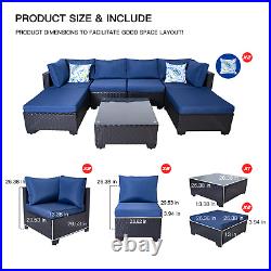 7Pcs Sectional Patio Furniture Set Wicker PE Rattan Sofa PE Chair WithTable Blue