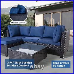 7Pcs Sectional Patio Furniture Set Wicker PE Rattan Sofa PE Chair WithTable Blue