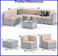 7Piece Patio Sectional Furniture Set, Outdoor Patio Furniture Wicker Rattan Sofa