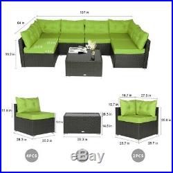 7 PCS Outdoor Patio Garden Furniture Sectional Sofa Set Rattan with Table Green