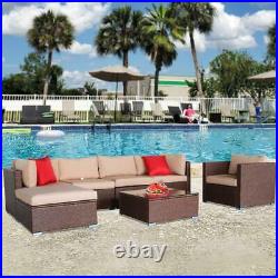 7 PCS Outdoor Patio Garden Rattan Furniture Sectional Wicker Sofa Set with Table