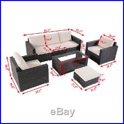 7 PCS Outdoor Patio Rattan Wicker Furniture Set Sectional Sofa Table Cushioned