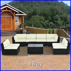 7 PCS Outdoor Patio Sofa Set Sectional Furniture Black PE Rattan Deck Couch New