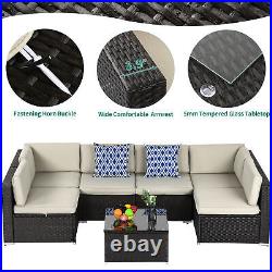 7 PCS Outdoor Rattan Furniture Set Garden Wicker Sectional Sofa WithWhite Cushion