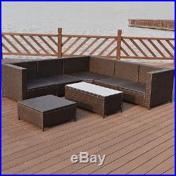 7 PCS Outdoor Rattan Wicker Furniture Set Sectional Cushioned Seat Garden Patio