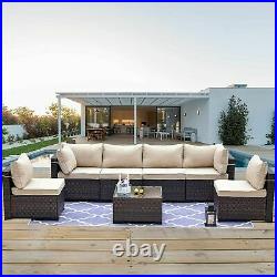7 PCS Patio Furniture Couch Outdoor Rattan Wicker Cushioned Sectional Sofa Set