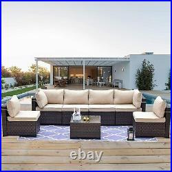 7 PCS Patio Furniture Couch Outdoor Rattan Wicker Cushioned Sectional Sofa Set