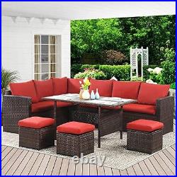 7 PCS Patio Furniture Set Outdoor Dining Sectional Sofa with Dining Table Chair