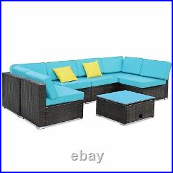 7 PCS Patio Furniture Set PE Wicker Rattan Sectional Sofa Set with Cushions US