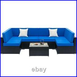 7 PCS Patio PE Rattan Wicker Sofa Sectional Set Outdoor Cushioned Furniture Lawn