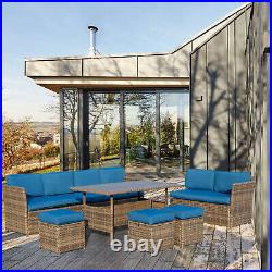 7 PCS Patio Rattan Wicker Sofa Sectional Set Outdoor Cushioned Furniture Set