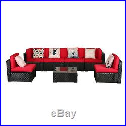 7 PCS Patio Rattan Wicker Sofa Set Cushioned Furniture Outdoor Sectional Table