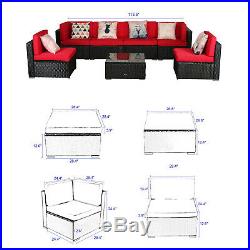 7 PCS Patio Rattan Wicker Sofa Set Cushioned Furniture Outdoor Sectional Table