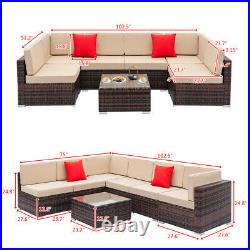 7 PCS Patio Rattan Wicker Sofa Set Sectional Couch Cushioned Furniture Outdoor