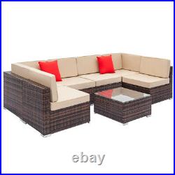 7 PCS Patio Rattan Wicker Sofa Set Sectional Couch Cushioned Furniture Outdoor