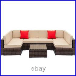 7 PCS Rattan Wicker Sofa Set Sectional Couch Cushioned Furniture Outdoor US SHIP