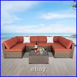 7 PC Outdoor Patio Furniture Sectional Sofa Set PE Rattan Wicker Couch Cushioned