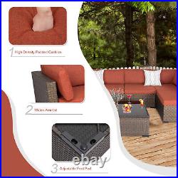7 PC Outdoor Patio Furniture Sectional Sofa Set PE Rattan Wicker Couch Cushioned
