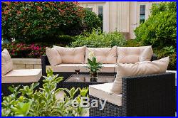 7 PC Outdoor Patio Garden Furniture Sectional Sofa Set Rattan with Table Beige