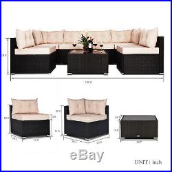 7 PC Outdoor Patio Garden Furniture Sectional Sofa Set Rattan with Table Beige