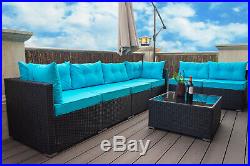 7 PC Outdoor Patio Garden Furniture Sectional Sofa Set Rattan with Table Blue