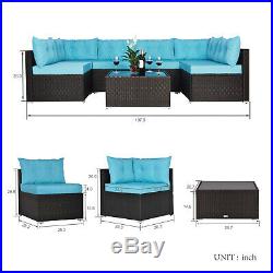 7 PC Outdoor Patio Garden Furniture Sectional Sofa Set Rattan with Table Blue