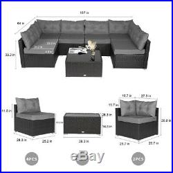 7 PC Outdoor Patio Garden Furniture Sectional Sofa Set Rattan with Table Grey
