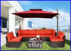 7 PC Outdoor Patio Garden Furniture Sectional Sofa Set Rattan with Table Orange