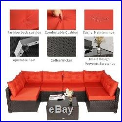 7 PC Outdoor Patio Garden Furniture Sectional Sofa Set Rattan with Table Orange