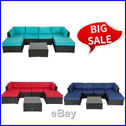 7 PC Patio PE Rattan Wicker Sofa Sectional Set Outdoor Cushioned Furniture Lawn