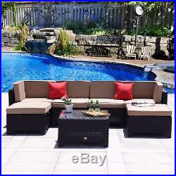 7 PC Patio Rattan Wicker Furniture Backyard Garden Sectional Sofa Set With Cushion