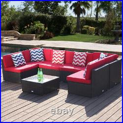 7 PC Patio Rattan Wicker Sofa Set Sectional Couch Cushioned Furniture Outdoor