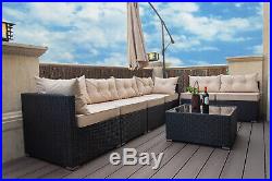 7 PC Rattan Furniture Sectional Home Outdoor Garden Patio Balcony Sofa Set Beige