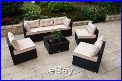 7 PC Rattan Furniture Sectional Home Outdoor Garden Patio Balcony Sofa Set Beige